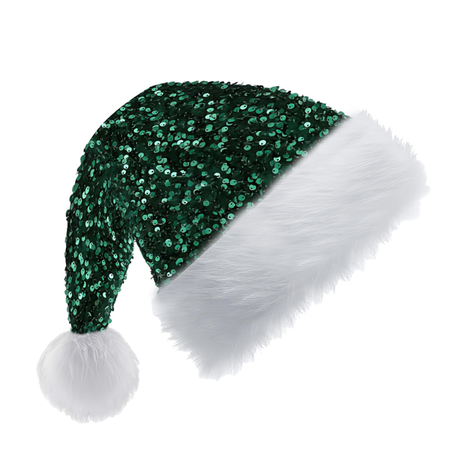 yayafunfun Dark Green Santa Hat Sparkly Christmas Hats for Adults,Kids,Father Christmas Hat Santa Costume,Sequin Xmas Plush Luxury Santa Claus Hats for Men Women Xmas Holiday New Year