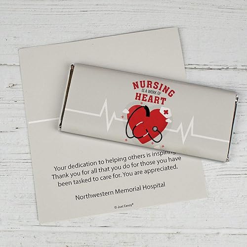 Envoltorios de dulces personalizados de 25 unidades de Nurses Week Thank You para barras de chocolate (paquete de 25) - Work of Heart