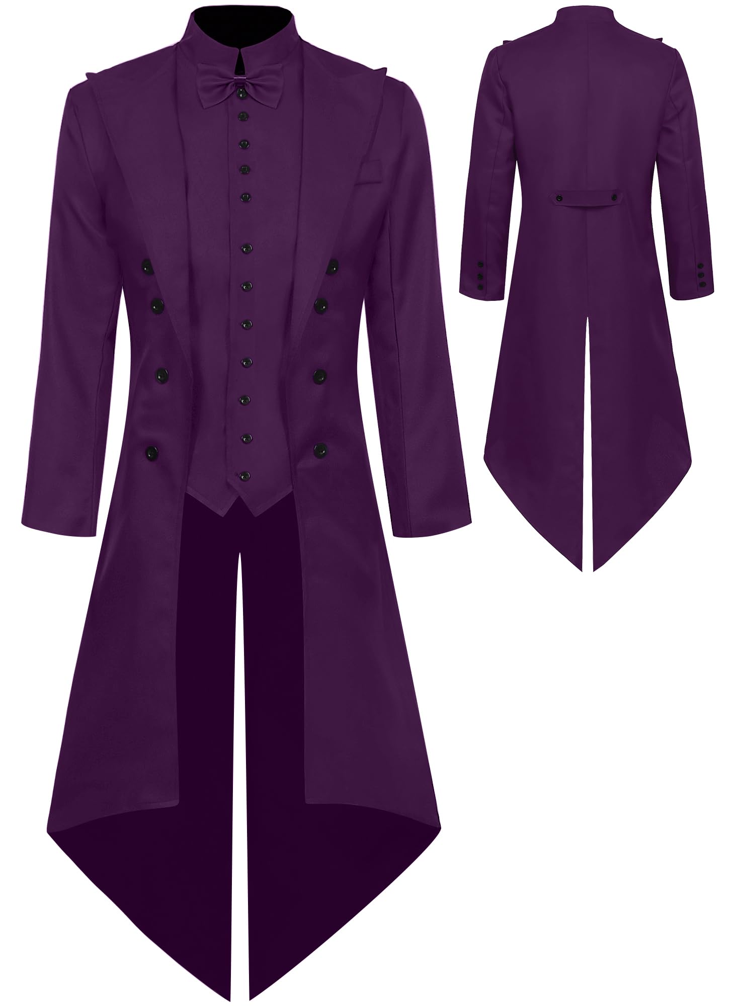 Maeau Mens Tailcoat Jacket Medieval Tuxedo Retro Jacket Gothic Victorian Frock Coat Purple L