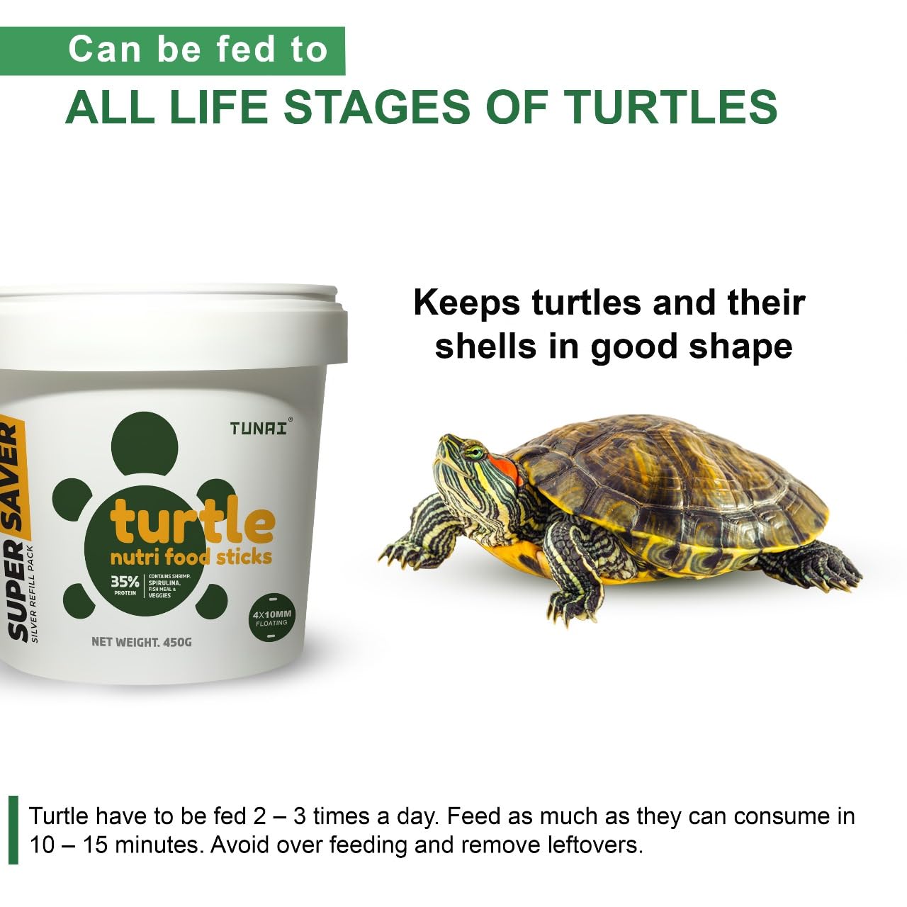 TUNAI Super Saver Adult Turtle Food Spirulina Added Stick for Good Shell Health & Daily Diet |450G| for Red-Eared, Musk, Mud, Cooter Turtle and Land Tortoise 3