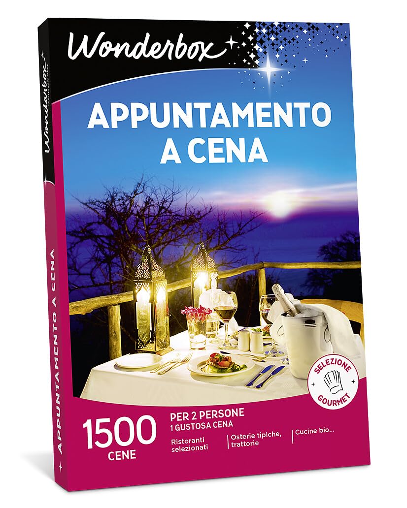 WONDERBOX - Cofanetto Regalo - Appuntamento A Cena - per 2 Persone | 1 gustosa cena - Più di 1500 ristoranti - Osterie tipiche, trattorie, cucine bio