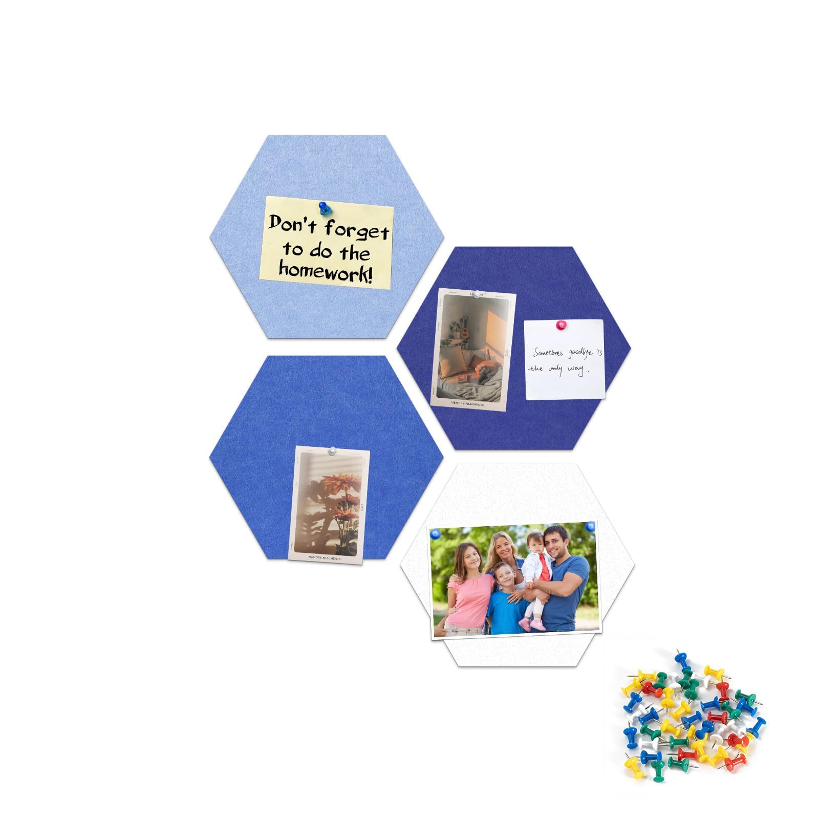 Uoisaiko 30cm Hexagon Felt Pin Board Pack of 4 Bulletin Board Notice Boards for Home Office Kitchen Felt Wall Tiles for Photos Memos - Image 4