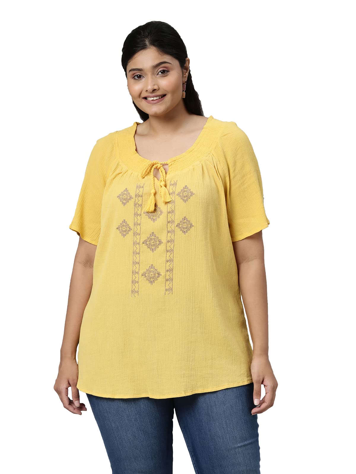 Women's Regular Fit Plus Size Top - (MERT010_YLW)