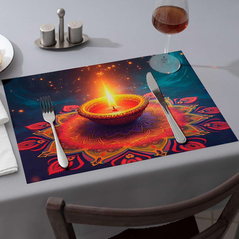 Set de table mandala anti-tache avec bougie pour table propre et stylée