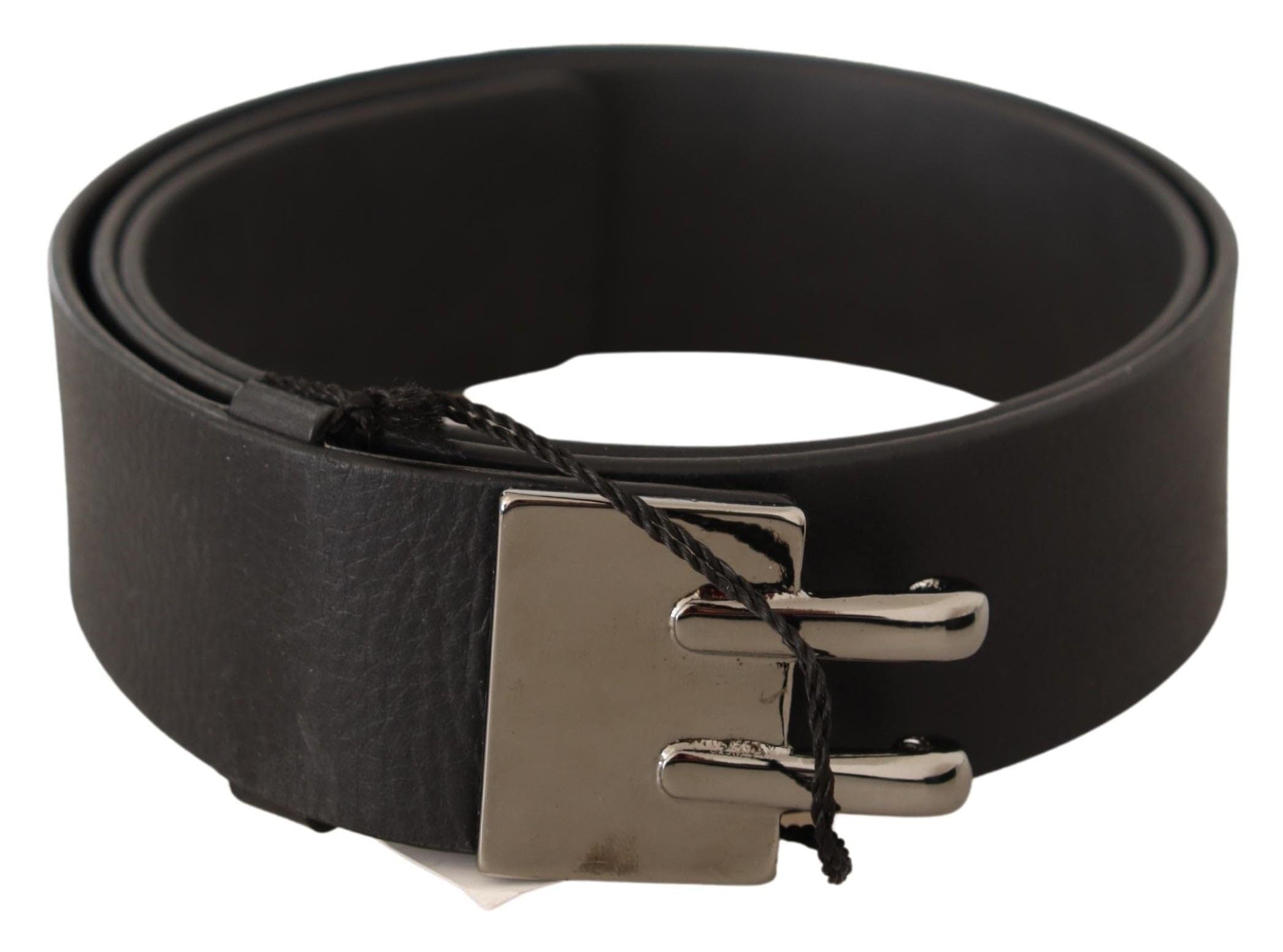 Costume National Black Leather Silver Buckle Waist Womens Belt