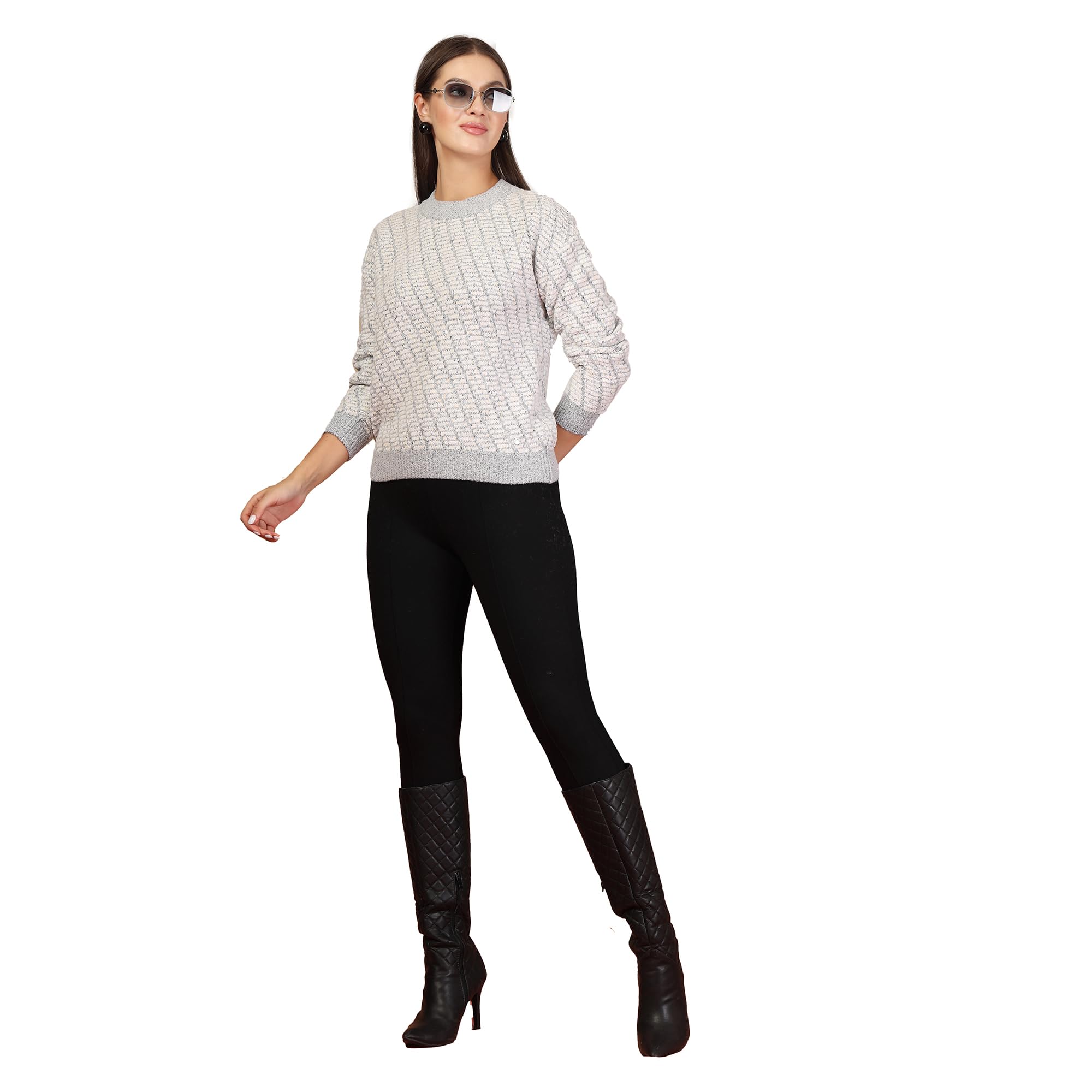 thirty threads Women Striped Woollen Pullover Grey_T5W 25422-picture-16