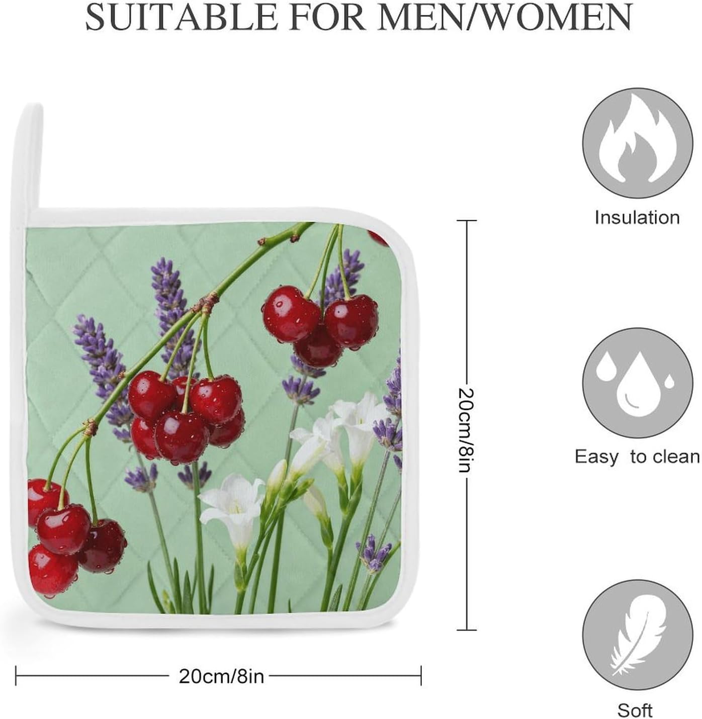 Red Cherries Floral Polyester Heat Resistant Pot Pad Non Slip Anti Scald Hot Dish Mat Reusable Table Protector for Kitchen Hot Pot Mat Wear Resistant Heat Proof Table Pad for Countertop Dining Room