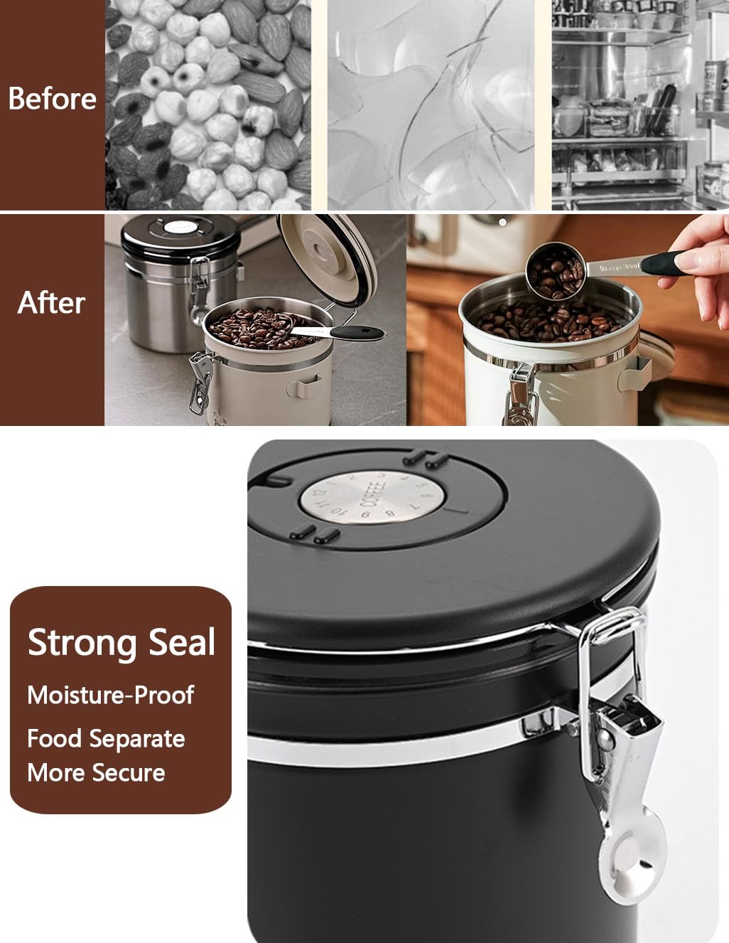 Stainless Steel Coffee Canister With Date Tracker & Spoon - 1.8L Airtight Container For Coffee Beans, Tea, Sugar & More - View #6