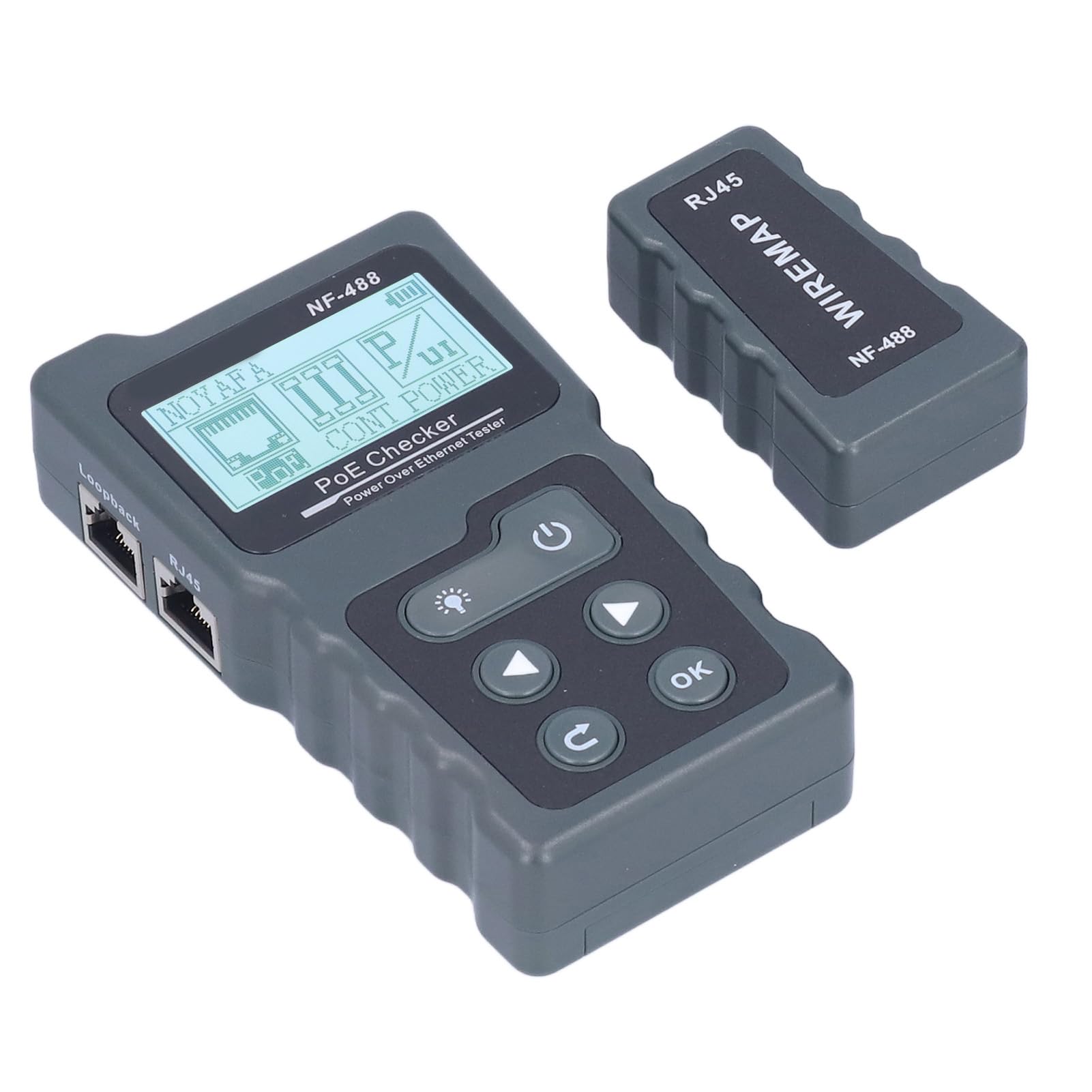 Tester Okablowania Sieciowego NF‑488 LCD Tester POE Ethernet Automatyczna Identyfikacja Tracer Przewodów Ethernet Detektor POE Inline Tester dla Power Over Ethernet