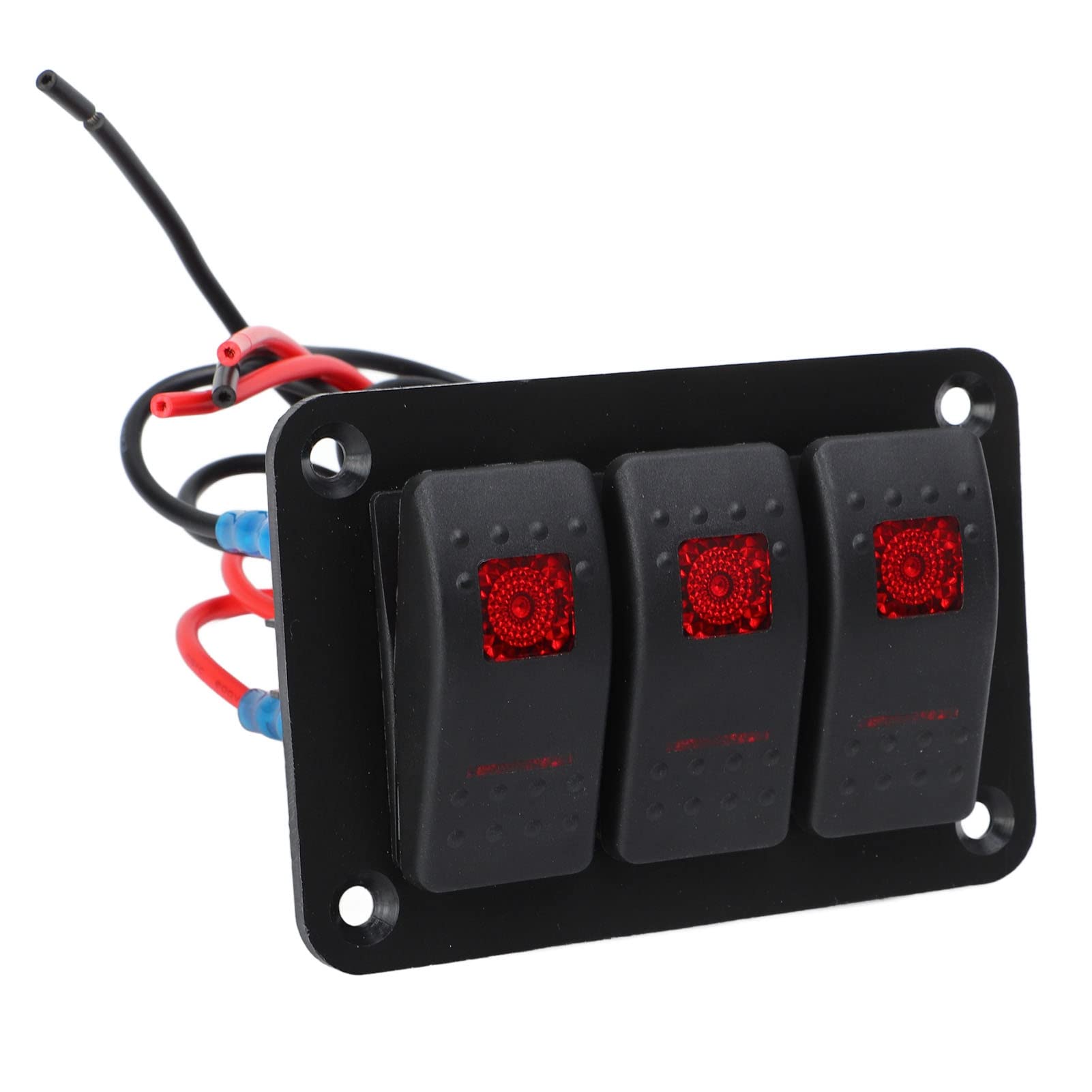 Ausla Panneau de Commutation à 3 Gangs PP en Aluminium, Panneau de Commutation DC12V 24V IP65 LED Rouge étanche pour Voiture Bateau RV Camion Commandes Barre Lumineuse Phare Feu Arrière