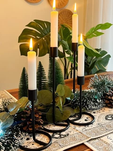 Black Tealight Candle Holder, Candlestick Holders Taper Candle Holders - 2 Pcs Candle Stick Holders Set (L + M)