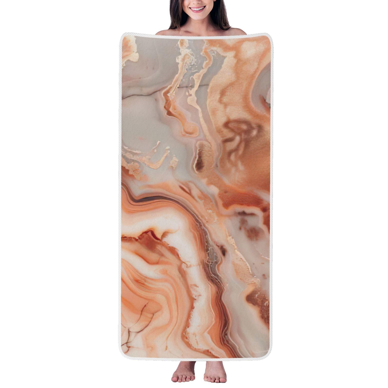 JBJGKHLP Rose Gold Marble Print Women Men Couples Coral Velvet Bath Towel Ultra-Soft For Home Bathroom Travel