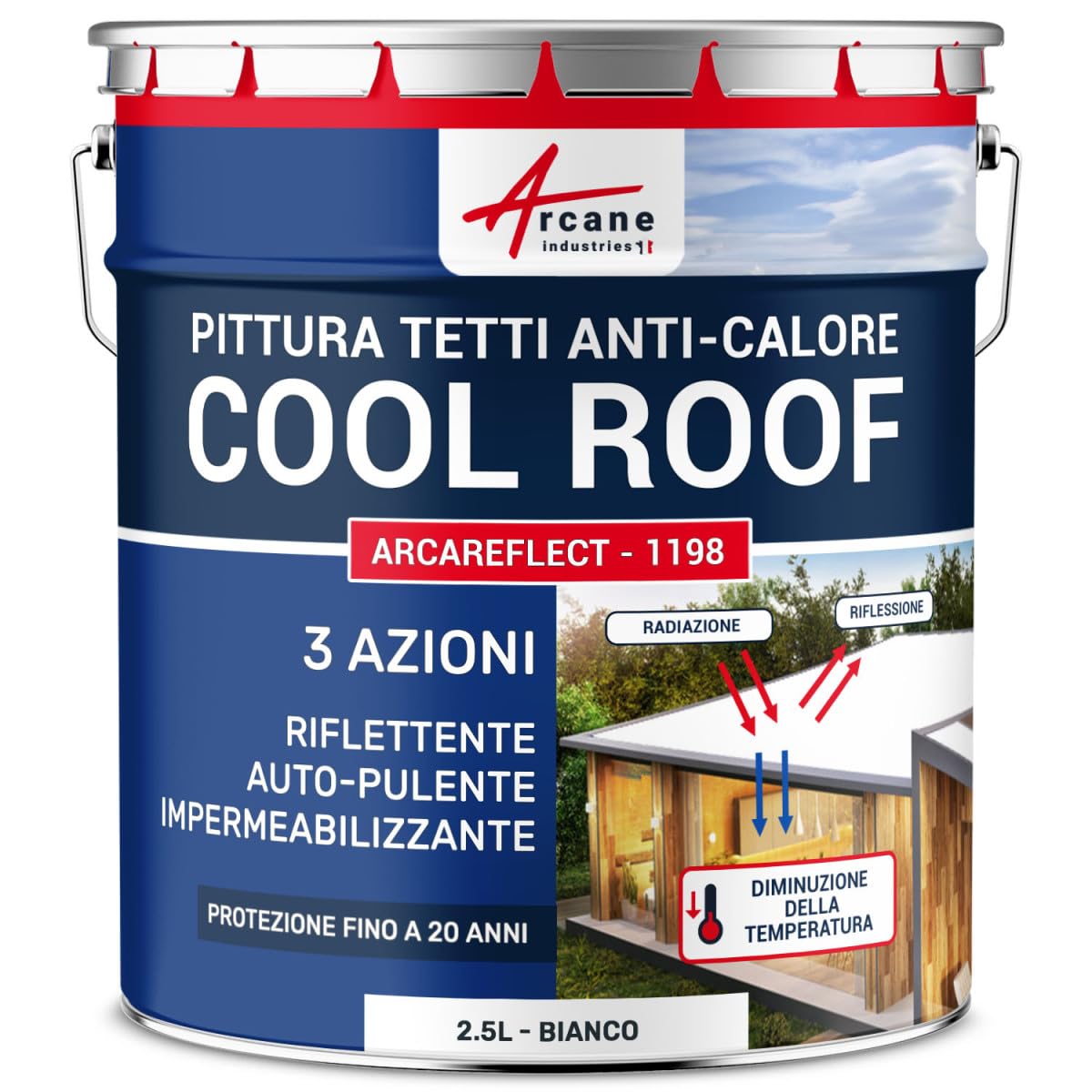 ARCANE INDUSTRIES Pittura riflettente per tetti Coolroof - ARCAREFLECT - 1198-2,5 L Bianco