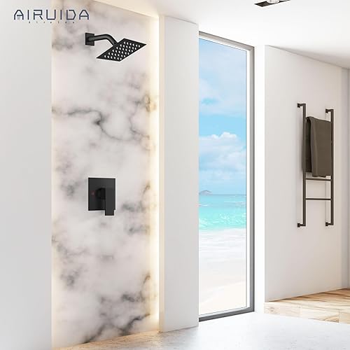 Vista 95 de Airuida Shower Faucet Set Bathroom Rain Shower System SUS304 Stainless Steel Single Handle With Male Threads Rough-in Valve Shower Trim Kit 10 Inch