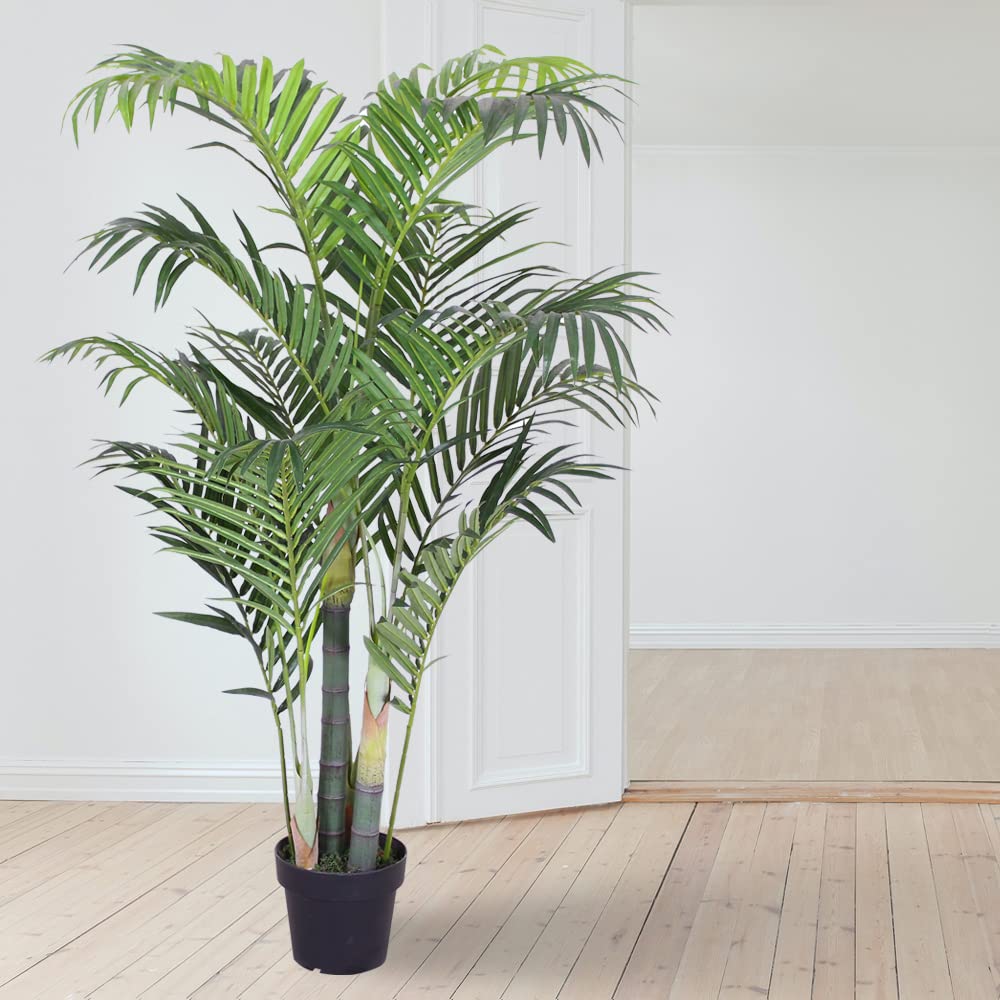 Künstliche Palme groß Kunstpalme Kunstpflanze Palme künstlich wie echt Plastikpflanze Arekapalme 135 cm hoch Balkon Dekoration Deko Decovego