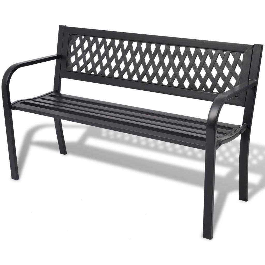 vidaXL Garden Bench Black Steel Outdoor Patio Park 2seater Seat
