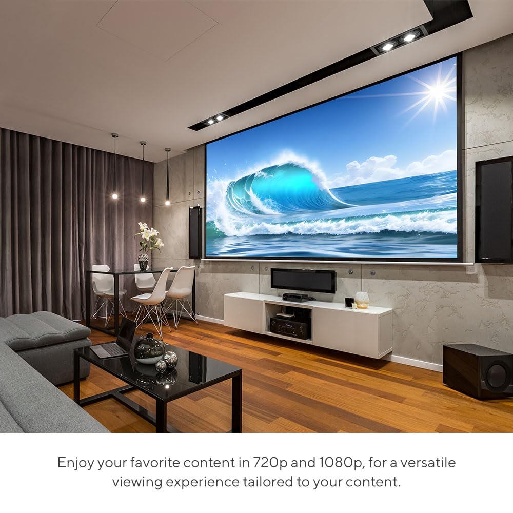 Pacchetto Home Theater con proiettore, schermo da 120 pollici e due mini altoparlanti istantanei a conduzione ossea wireless Bluetooth, blu mare