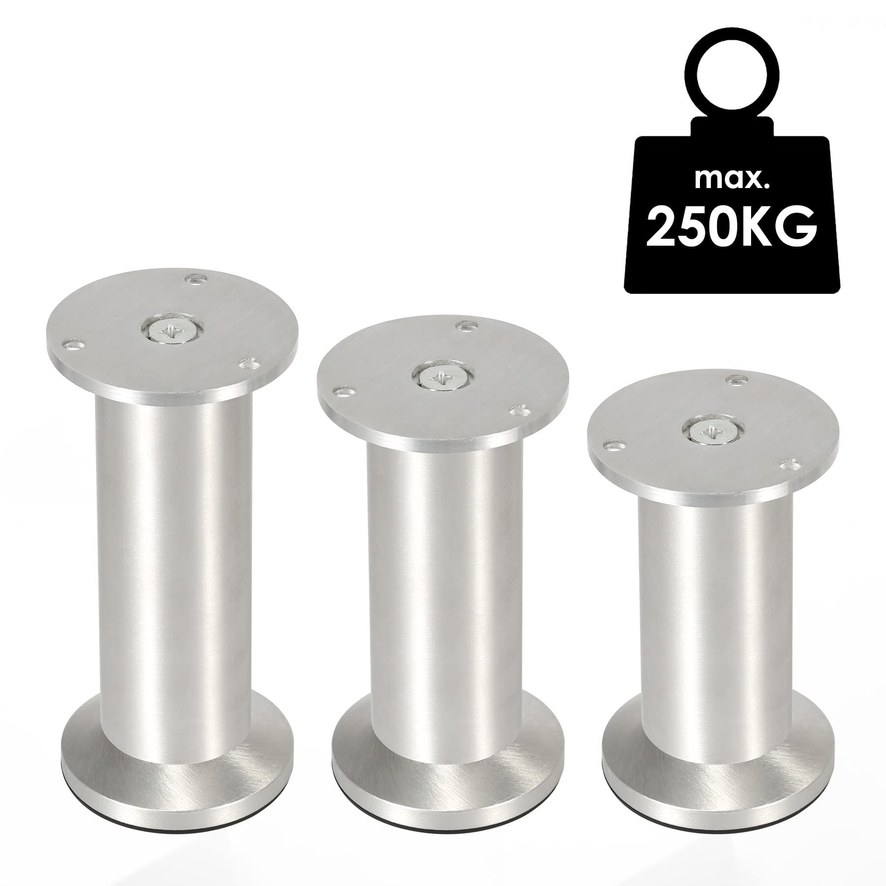 12 patas de aluminio para muebles de 200 mm de altura regulable, patas de muebles soportan hasta 250 kg, patas redondas para sofá, para muebles y armarios de cocina