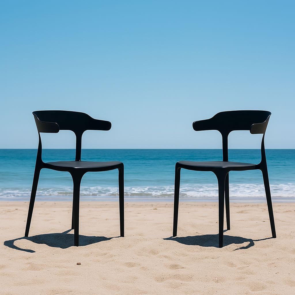 INNOWIN Vision Arm Chair | Accent Chair for Living Room Home, Bedroom, Cafe and Hotels | 3-Year Warranty | Set of 2 | Plastic | Black