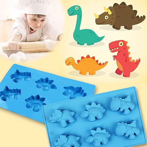 Miniatura 4 de homEdge Moldes de silicona para caramelos de dinosaurio, juego de 3 paquetes de moldes antiadherentes para chocolate, jabón hecho a mano, color azul