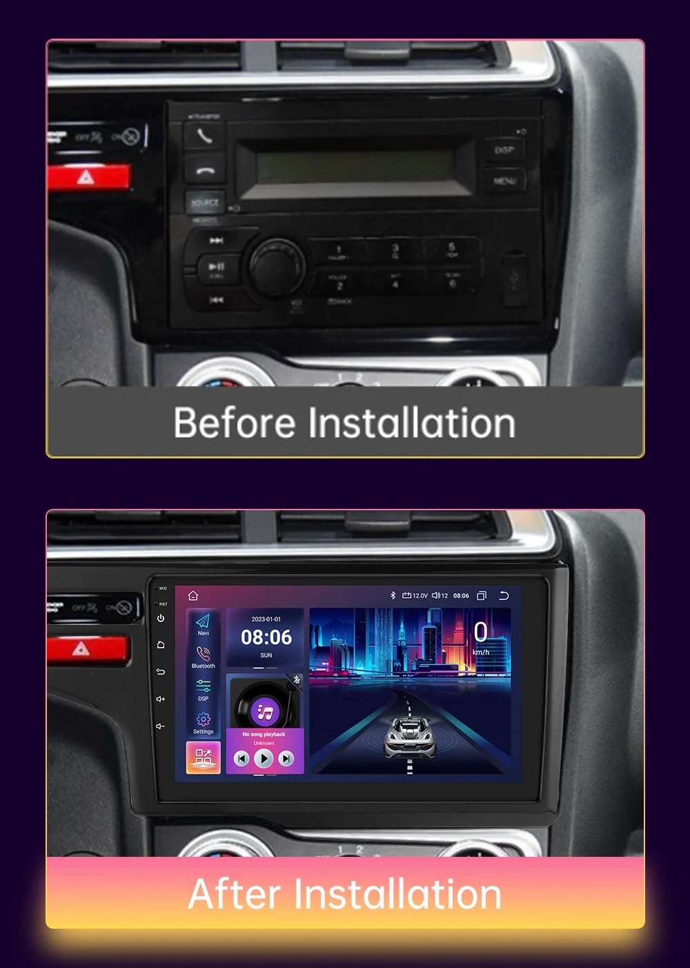Radio Samochodowe dla Honda Jazz 3 2015-2020 Przenośny OdtwarzaczDotykowym Hd, Bluetooth, Wi-Fi, Radiem, Wideo I Muzyką; Mirror Link, 4 Rdzeń 2G+32G