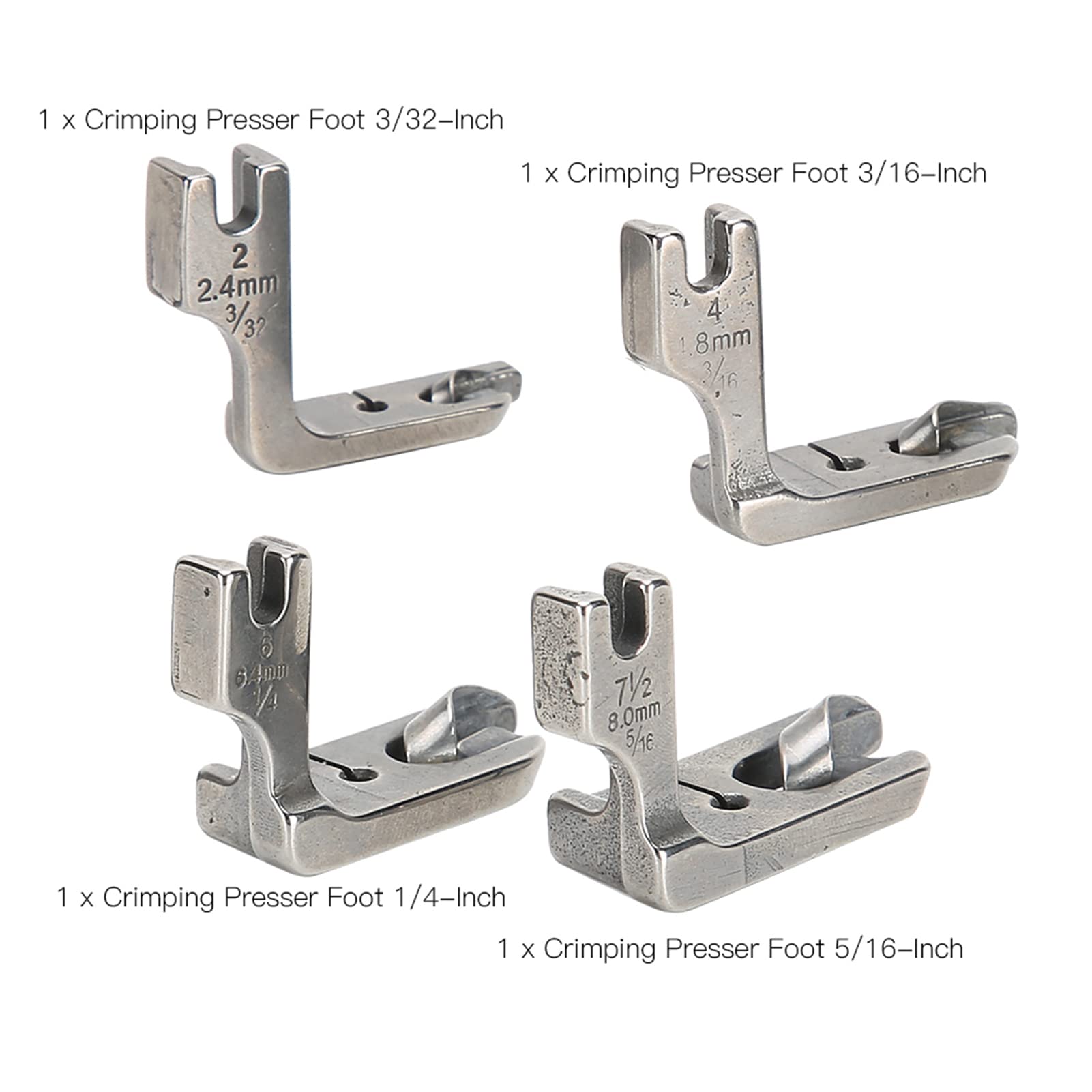 Yosoo Health Gear Piedino per Orlo Arrotolato, Piedino per Macchina da Cucire da 4 Pezzi, Piedino a Rullo Industriale in Acciaio Inossidabile Accessori per Macchine da Cucire Piatte
