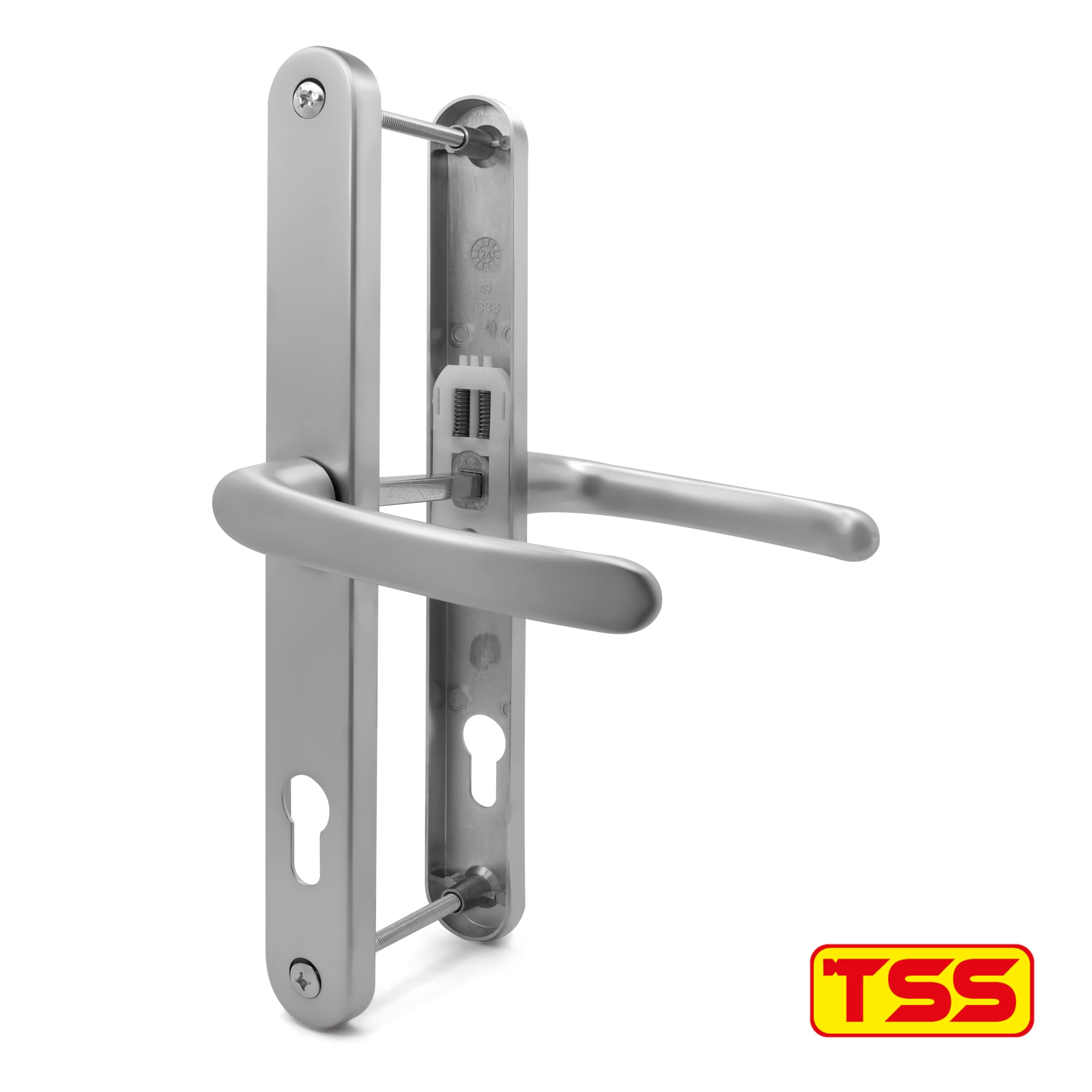 TSS Universal UPVC Door Handles -Lever/Lever, 92mm PZ (Centres), 264mm Screw to Screw, Backplate 297mm X 34mm - Image 4