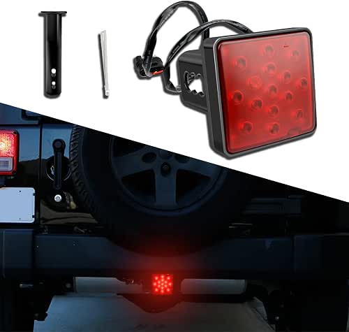 Trailer Hitch Receiver Cover with 15 LED Red Brake Lights,