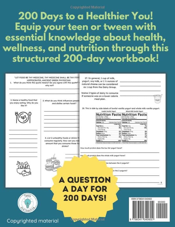 Teen Health and Wellness Workbook, Homeschool Nutrition Workbook for Teens and Tweens: A Nutrition Question a Day for 100 Days (Tween Life Skills Books, Life Skills and Adulting for Teens and Tweens) - Image 2