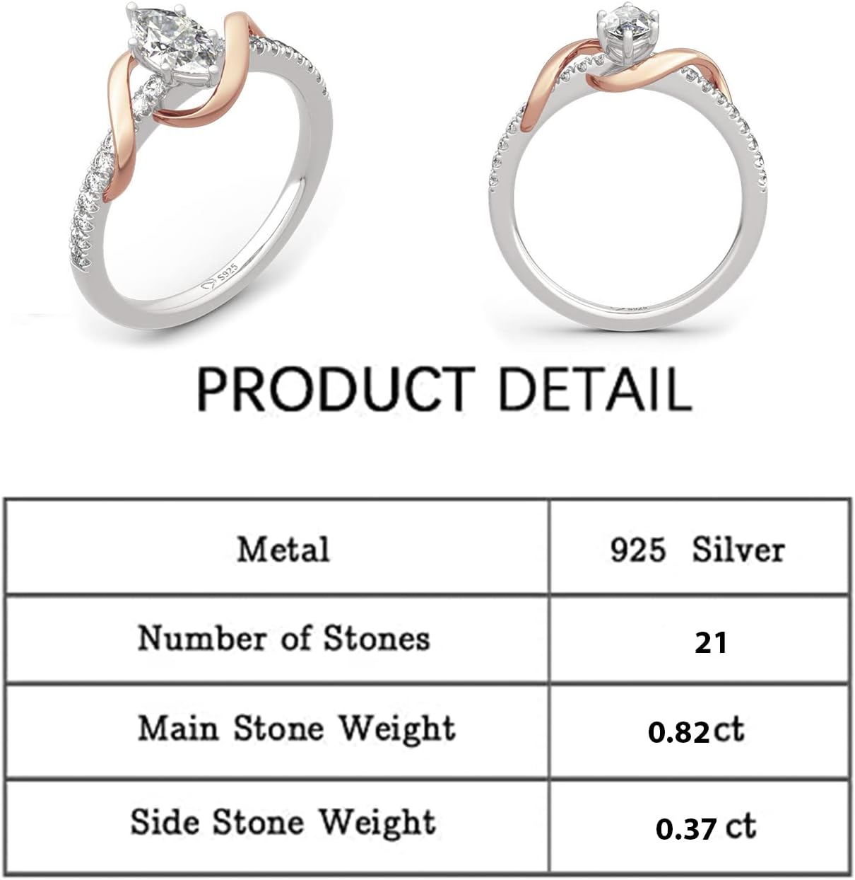 Jeulia "An Encounter with Myself Marquise Cut Sterling Silver Ring Engagement Anniversary Promise Ring Valentine's Day Gift With Jewelry Box for Women - Image 2