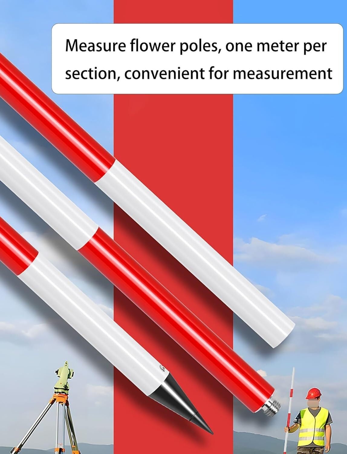 Cinta métrica Ligera Poste de inspección de Aluminio de 2/3/5 Metros for agrimensura, Trabajos Viales y medidor de Profundidad de Pozo de Agua | 2 meters/6.6 ft