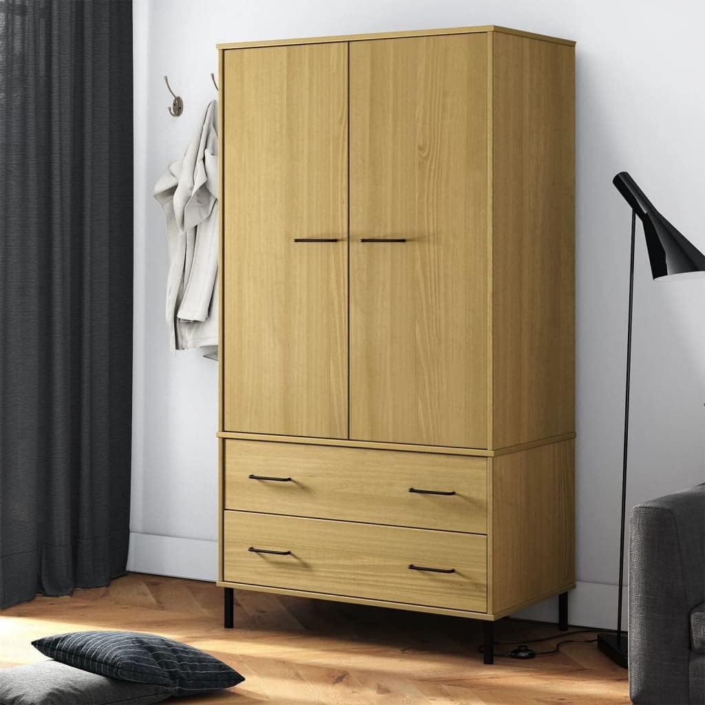 Amazon.com: GOLINPEILO Solid Wood Wardrobe with Metal Legs, Wood ...