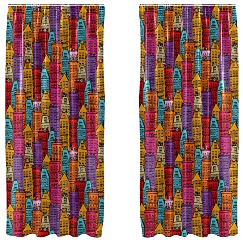Cortinas opacas para dormir de día con patrón de edificios que reducen el calor de la ventana 2