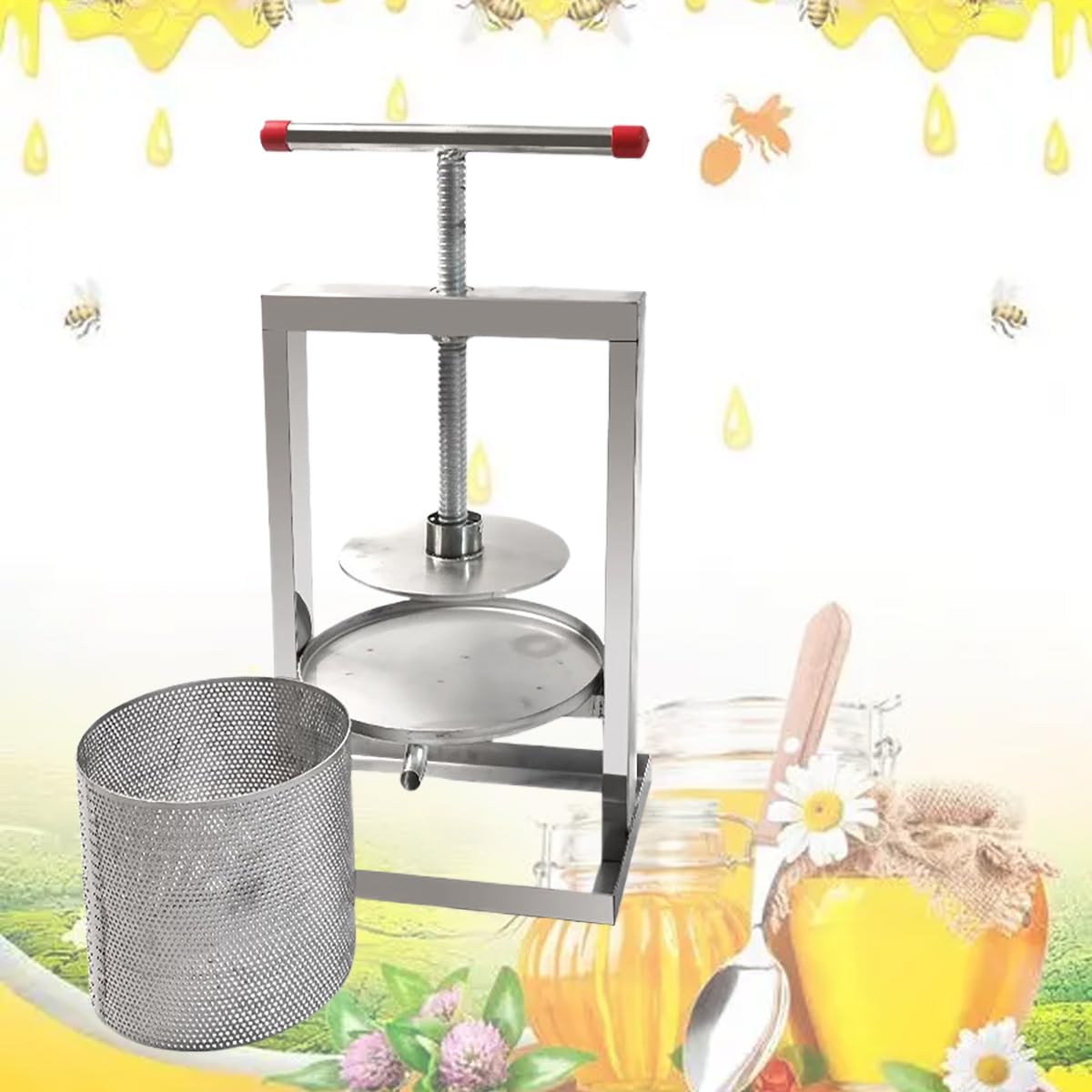 Edelstahl Mesh Honigpresse Bienenwachs Extraktor 4L Mesh Eimer Imkerei Werkzeug Manuelle Honigpresse für Wein Honig Saft Herstellung