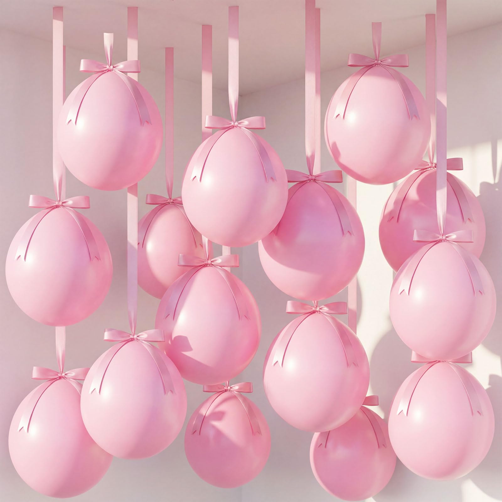 Photo 1 of Shappy 24 Sets Pink 18 Inch Big Latex Balloons Bulk Round Large Party Balloons with Pre Tied Bows Satin Ribbon for Ceiling Hanging Birthday Wedding Holiday Party Decoration
