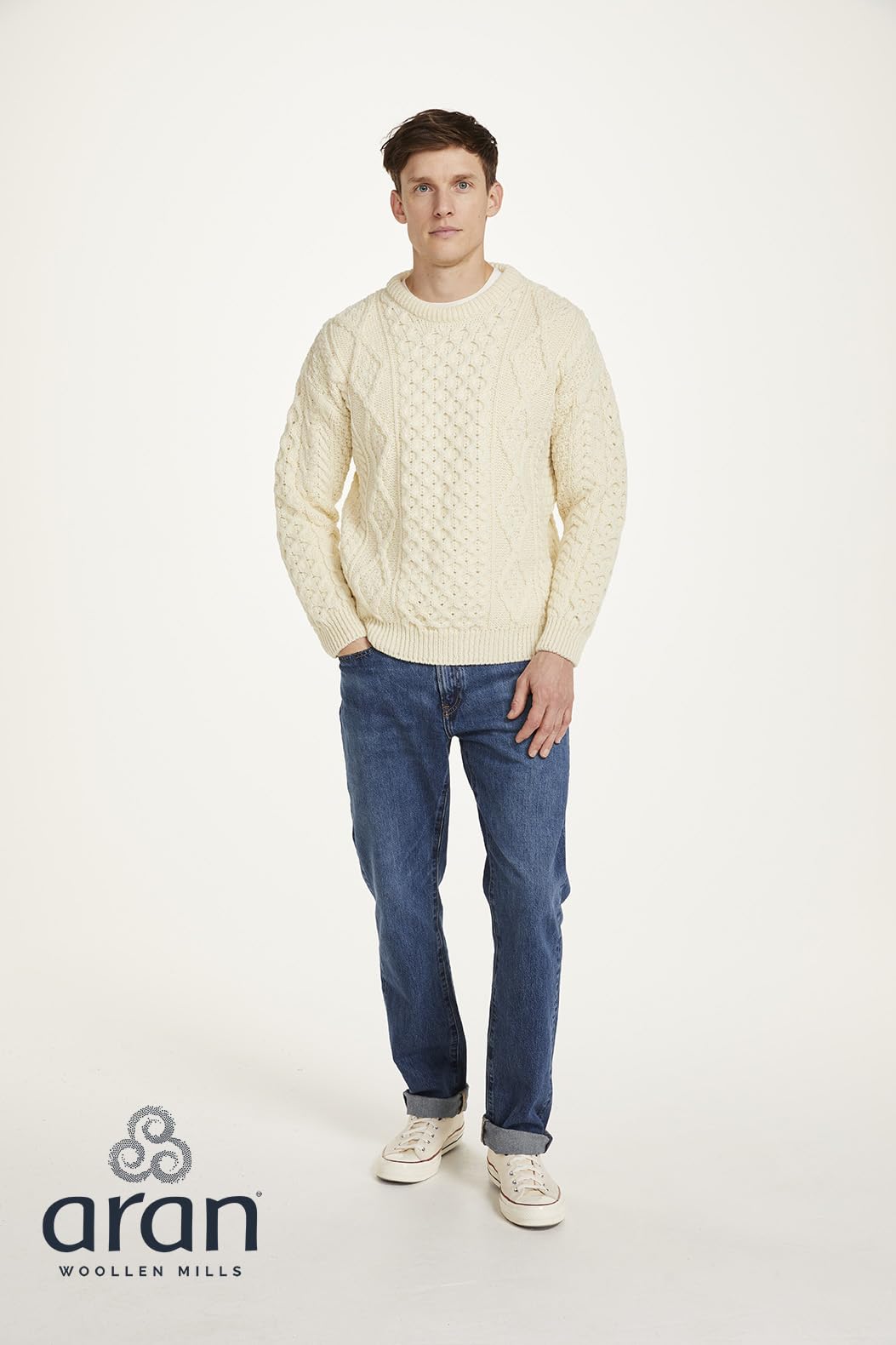Aran Woollen Mills Men's Wool Jumper Fishing Jumper Made in Ireland
