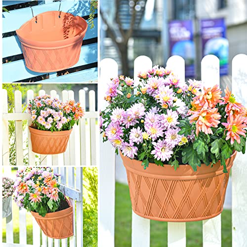 Sungmor Wall Hanging Planters,11.5 Inch Hanging Flower Pots For Railing Fence - Indoor Outdoor Balcony Wall Hanging Basket, Plastic Plant Pot Container - Half Round & 3Pc Pack & Brick Red #TOP6