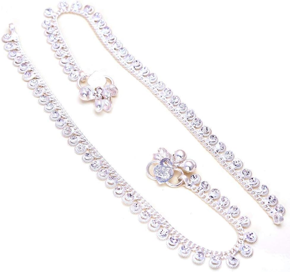 SOM Stylish Designer Kundan American Diamond Silver Plated Brass Payel Anklets Set for Women(Silver)