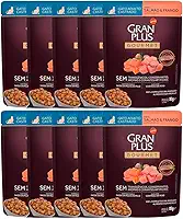 Kit 10 Rações Úmidas Gran Plus Sachê Gatos Gourmet Castrados Salmão e Frango 85g