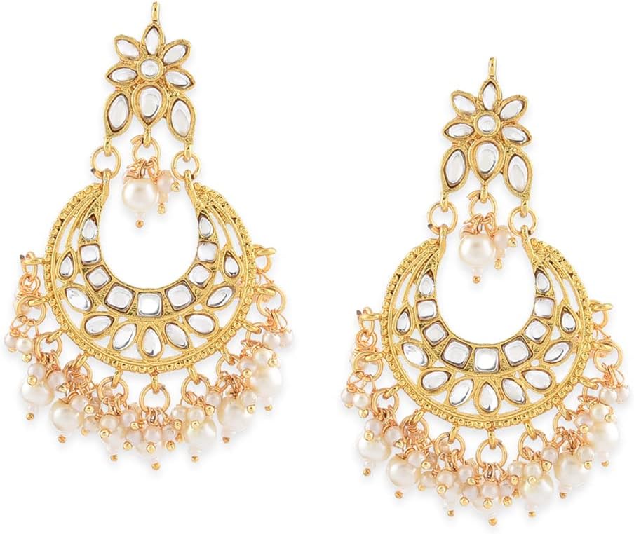 ZAVERI PEARLSGold Tone Kundan & Pearls Dangle Earring For Women-ZPFK8653
