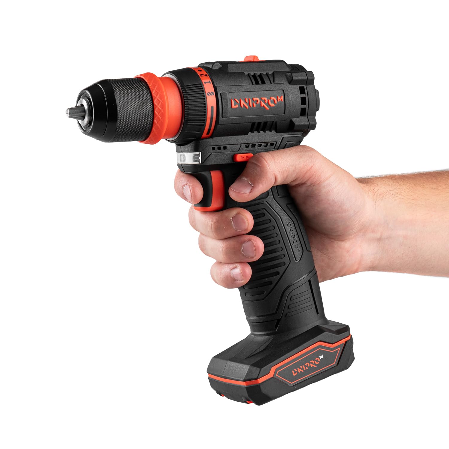 Taladro Atornillador Inalámbrico Brushless CD-12QBC 12V 45 Nm - 2 Baterías 2Ah, Cargador, Maletín, Cabezal Angular y Excéntrico - Portabrocas Desmontable con Portapuntas Hexagonal 1/4" - Por Dnipro-M