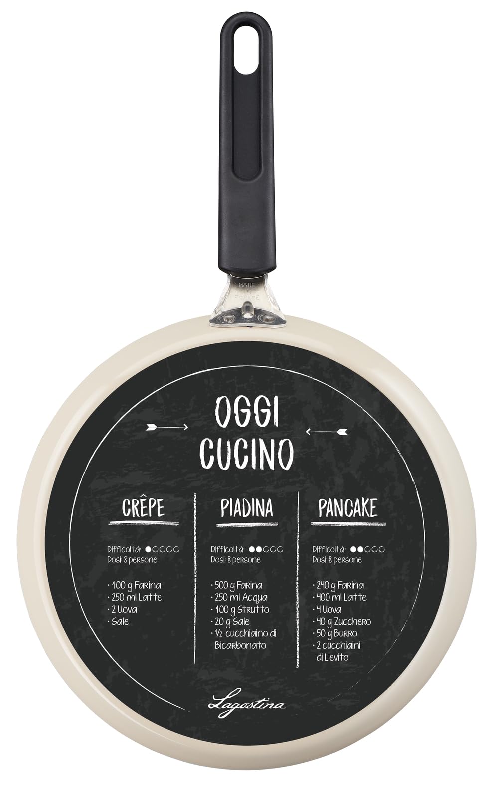 Lagostina Crepiera Multiuso Antiaderente, Padella Pancake, RivestimentoTitanium Easy, Indicatore di Calore, Fondo speciale con Ricette, 28 cm, Adatto a gas e forno (<175°), Lavabile in Lavastoviglie