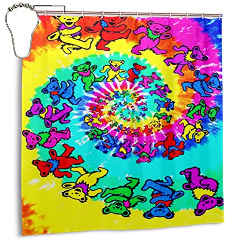 MDSQ Bathroom Shower Curtain Rainbow Tie Dye Dancing Spiral Bear Durable Fabric Bath Curtain Waterproof Polyester Bathroom Curtain Home Decorate 72 X72 Inch
