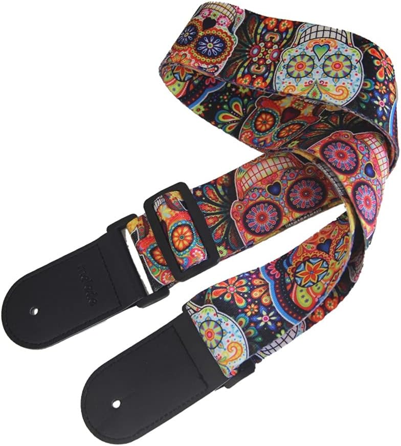 JSEIAJB Vintage Flowers Stripes Acoustic Electric Guitar Strap Woven Embroidery Fabrics Leather Ends