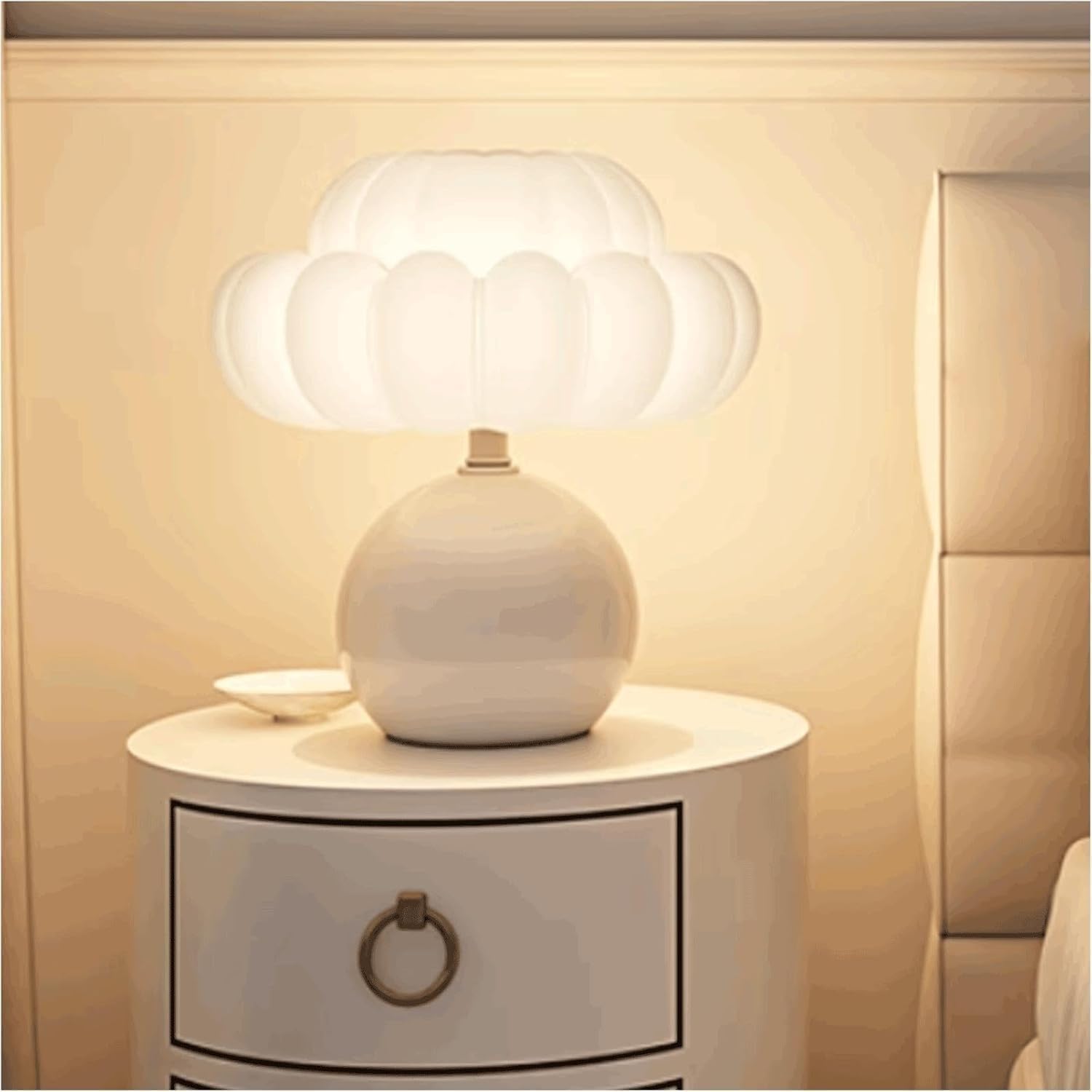 DFAEEKIYO Modern Table Lamp Ceramic Bedside Lamps Button Adjustable Desk Bedroom(White)