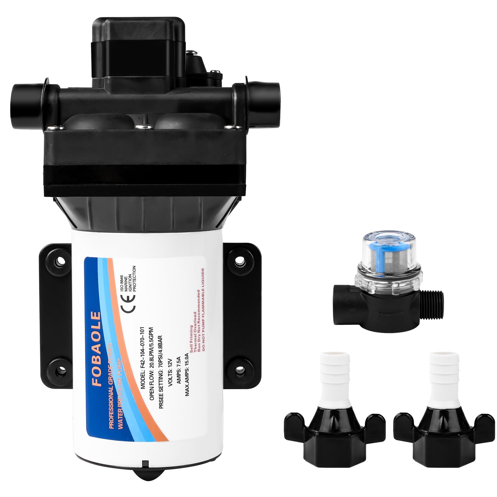 Autocebante de Diafragma, 12V Bomba de Agua y Bombas de Diafragma Neumática, DC 70PSI 5.5GPM Bomba Industrial Autocebante de Presión de Agua, Bombas de Agua para Vehículos RV y Autocaravana