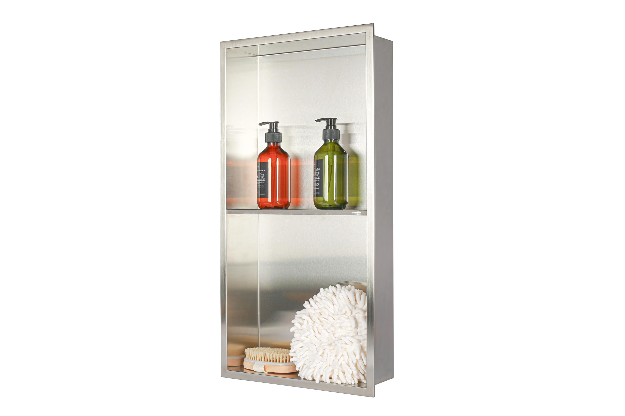 No Tile Needed Shower Niche for Bathroom Storage,Recessed Wall Niche,Double Shelves,Stainless Steel 12"×24" Matte Black (Brush, 24 * 12 in)