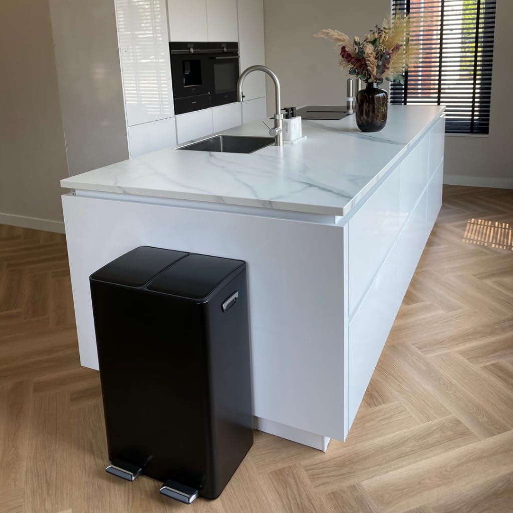 Poubelle De Tri Buxibo 30L - 2x15L Avec Pédale - Acier Inoxydable Noir - Idéale Maison/Bureau