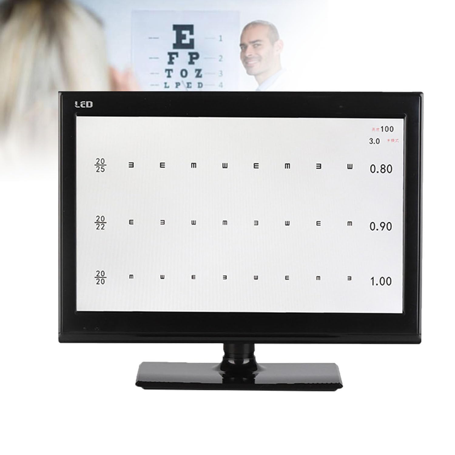 Digitale Sehschärfentafel, visuelle Testziele, ophthalmologische Tafel, Einstellbarer Abstand 1–6 m, für Optikergeschäfte, optometrische Erkennung 21.5in
