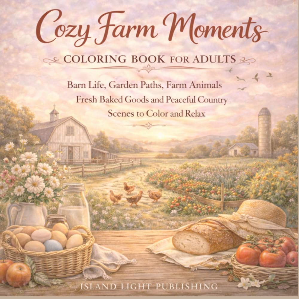 Cozy Farm Moments Coloring Book for Adults: Barn Life, Garden Paths, Farm Animals, Fresh Baked Goods and Peaceful Country Scenes to Color and Relax
